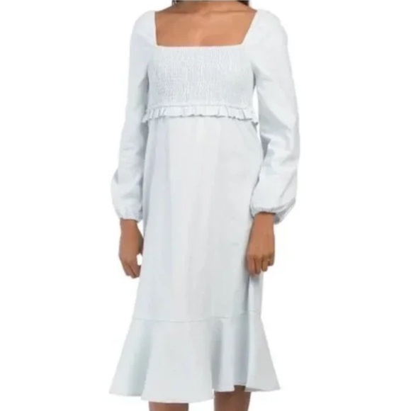7 for all of man kind Elegant white blue linen Long Sleeve Dress - Picture 1 of 8